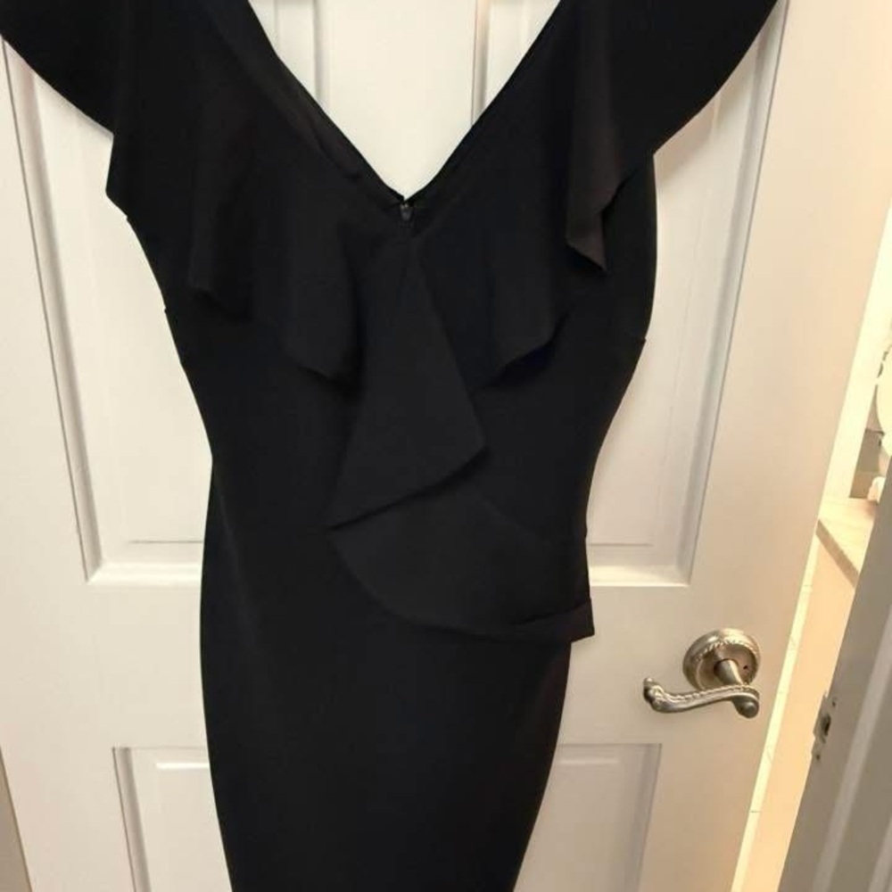 Alexia Admor Black Ruffle V-Neck Cocktail Dress